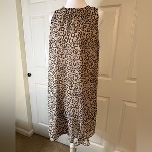 Ann Taylor LOFT Beige and Brown Leopard Print Midi Dress Small